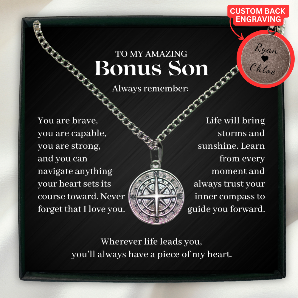 Personalized Compass Necklace for Bonus Son