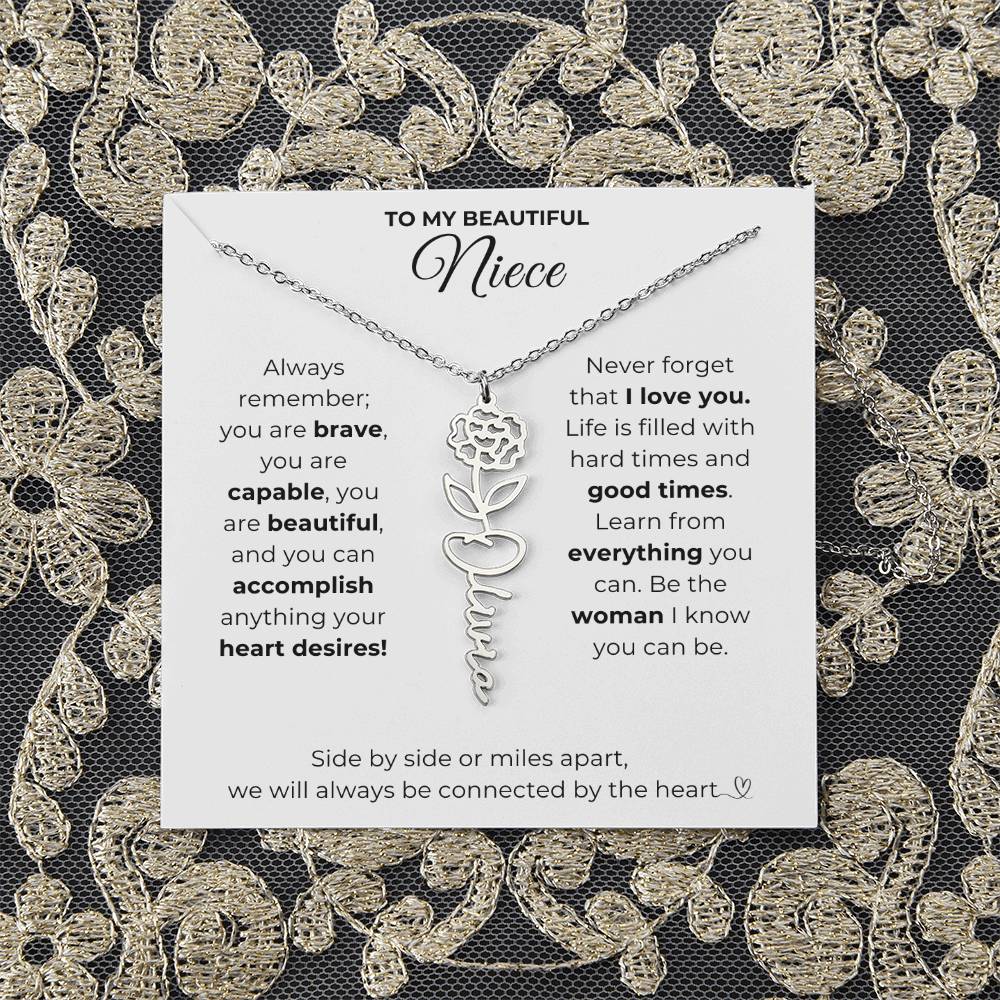 Personalized Name Necklace with Birth Flower For Niece