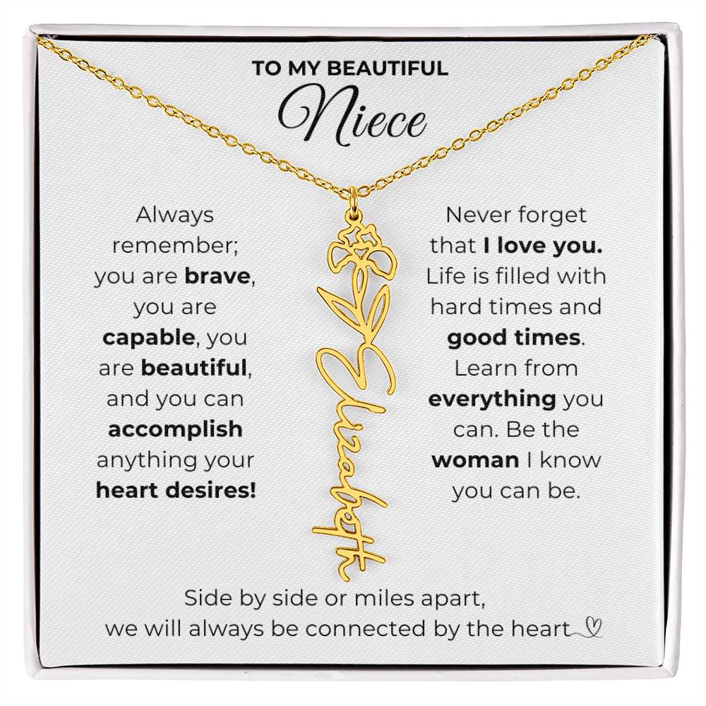 Personalized Name Necklace with Birth Flower For Niece