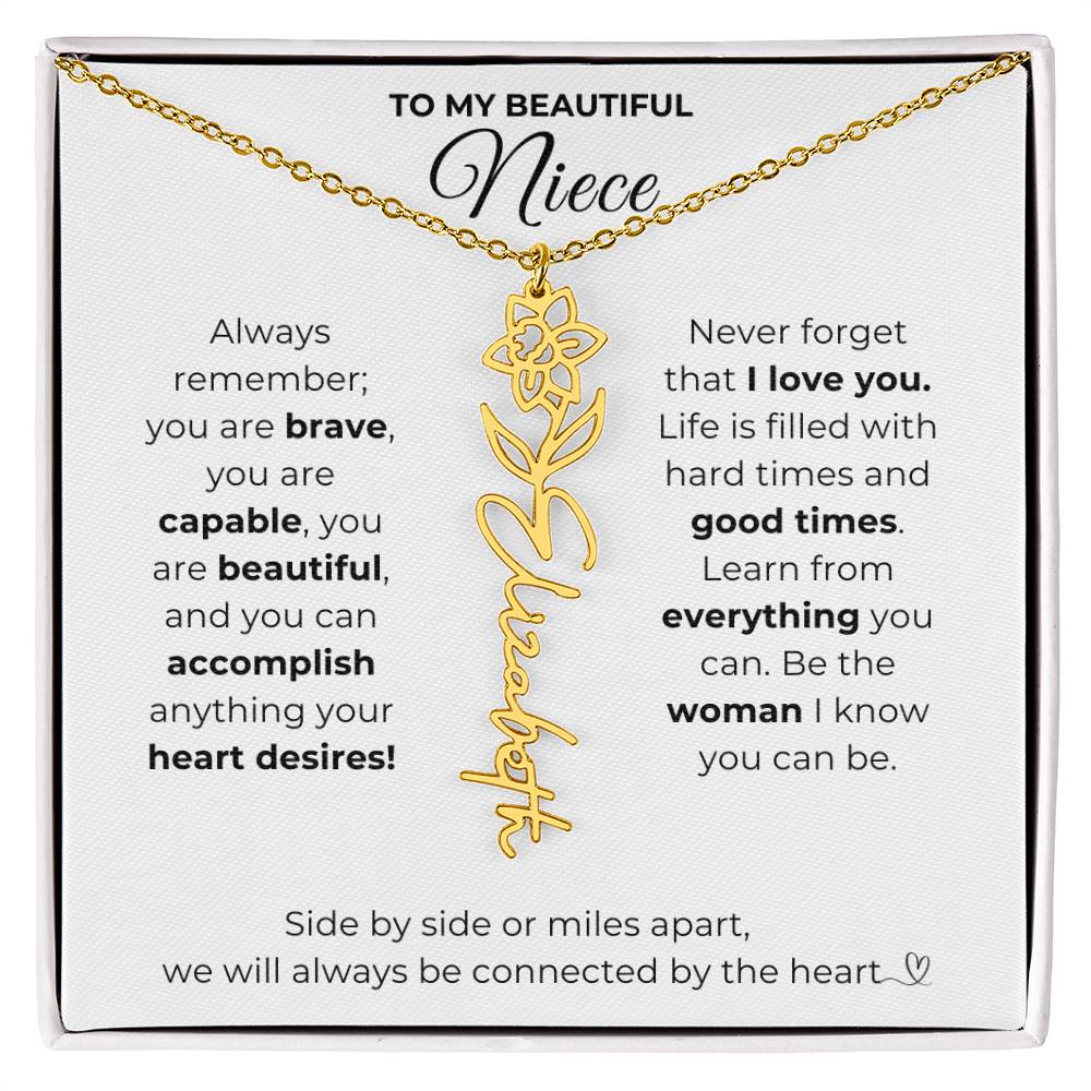 Personalized Name Necklace with Birth Flower For Niece