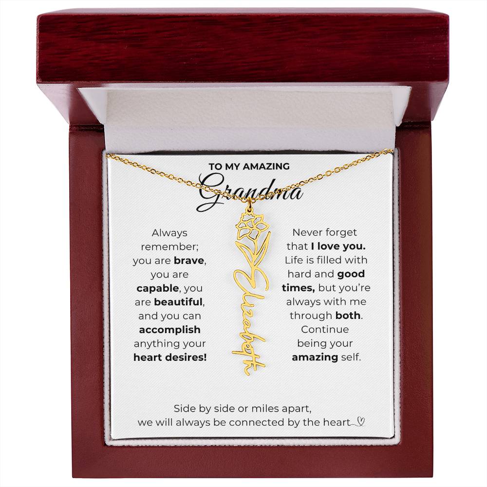 To My Amazing Grandma-"Vibrant Flower" Birth Month Name Necklace