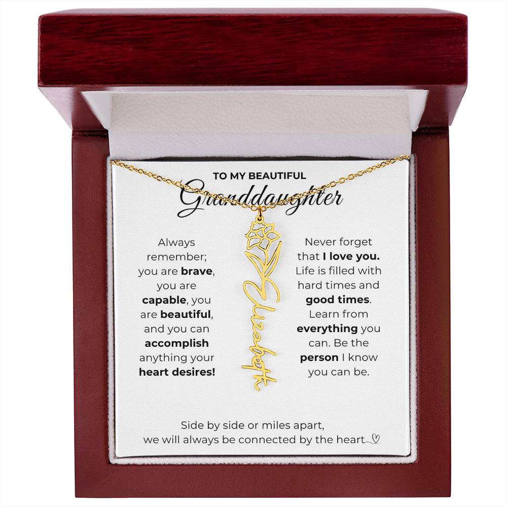 To My Beautiful Granddaughter-"Vibrant Flower" Birth Month Name Necklace