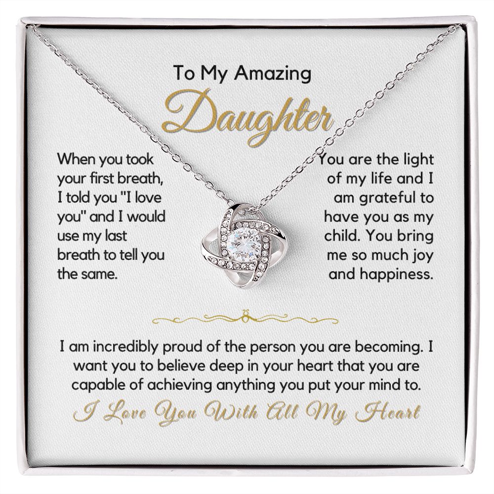 To My Daughter-"You Bring Me Joy" Love Knot Necklace