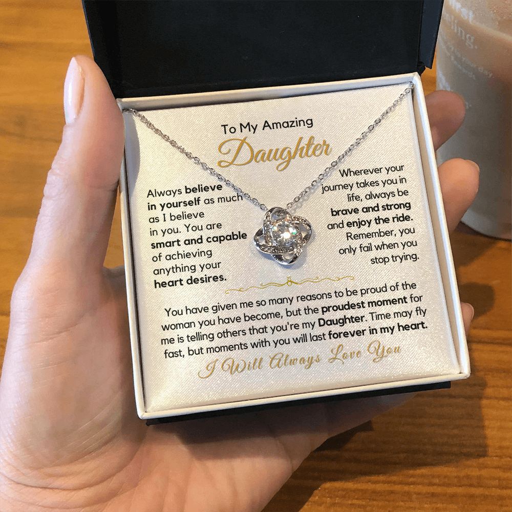 To My Daughter-"You Are Capable of Anything" Love Knot Necklace