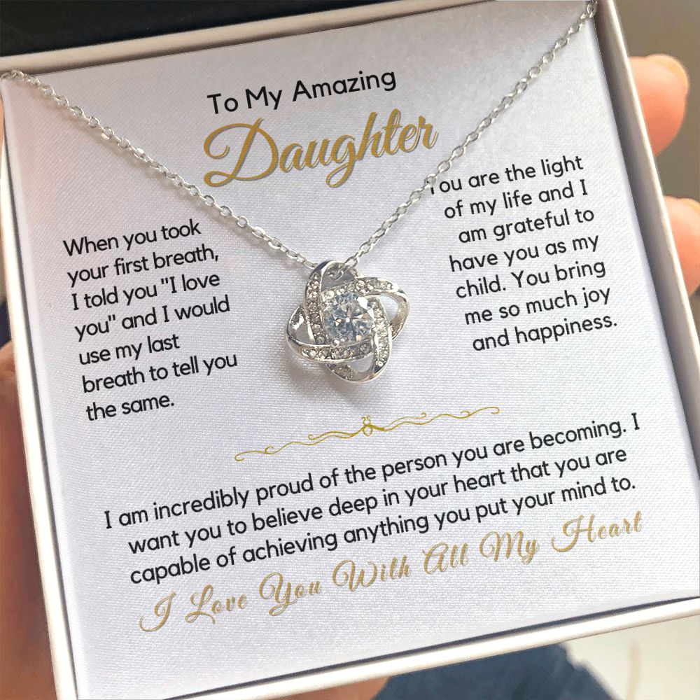 To My Daughter-"You Bring Me Joy" Love Knot Necklace