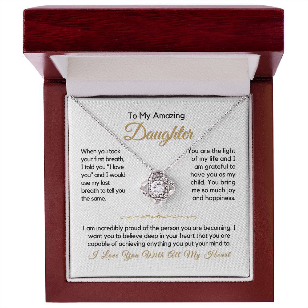 To My Daughter-"You Bring Me Joy" Love Knot Necklace