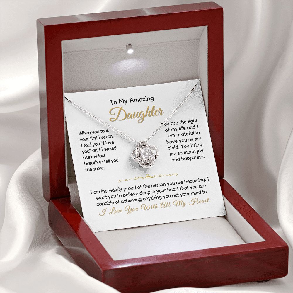 To My Daughter-"You Bring Me Joy" Love Knot Necklace