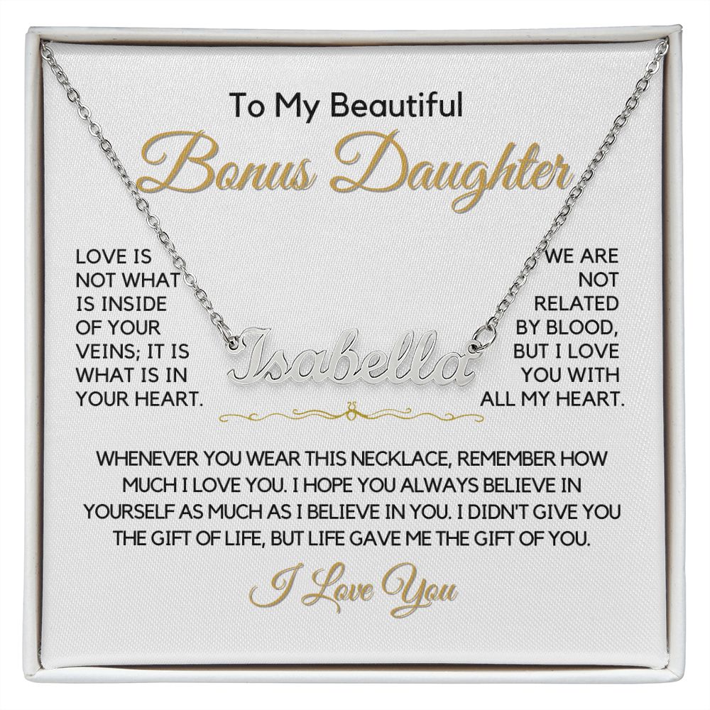 To My Bonus Daughter-"In My Heart" Personalized Name Necklace