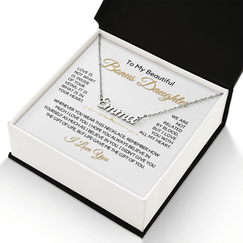 To My Bonus Daughter-"In My Heart" Personalized Name Necklace