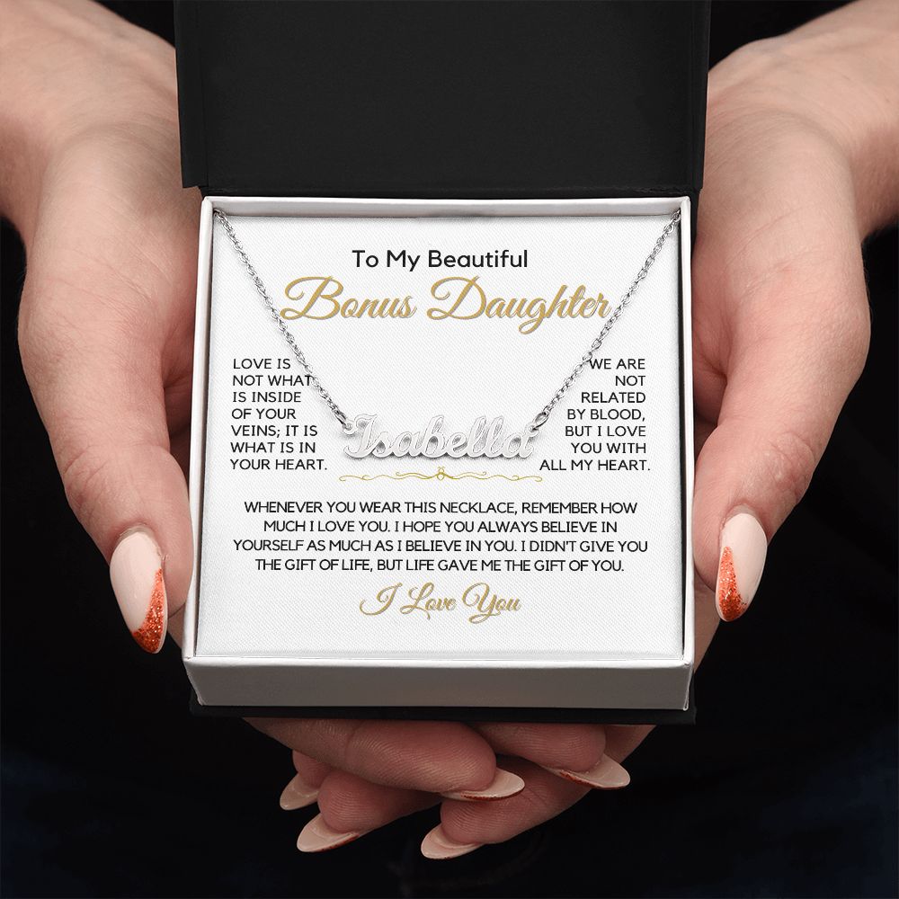 To My Bonus Daughter-"In My Heart" Personalized Name Necklace