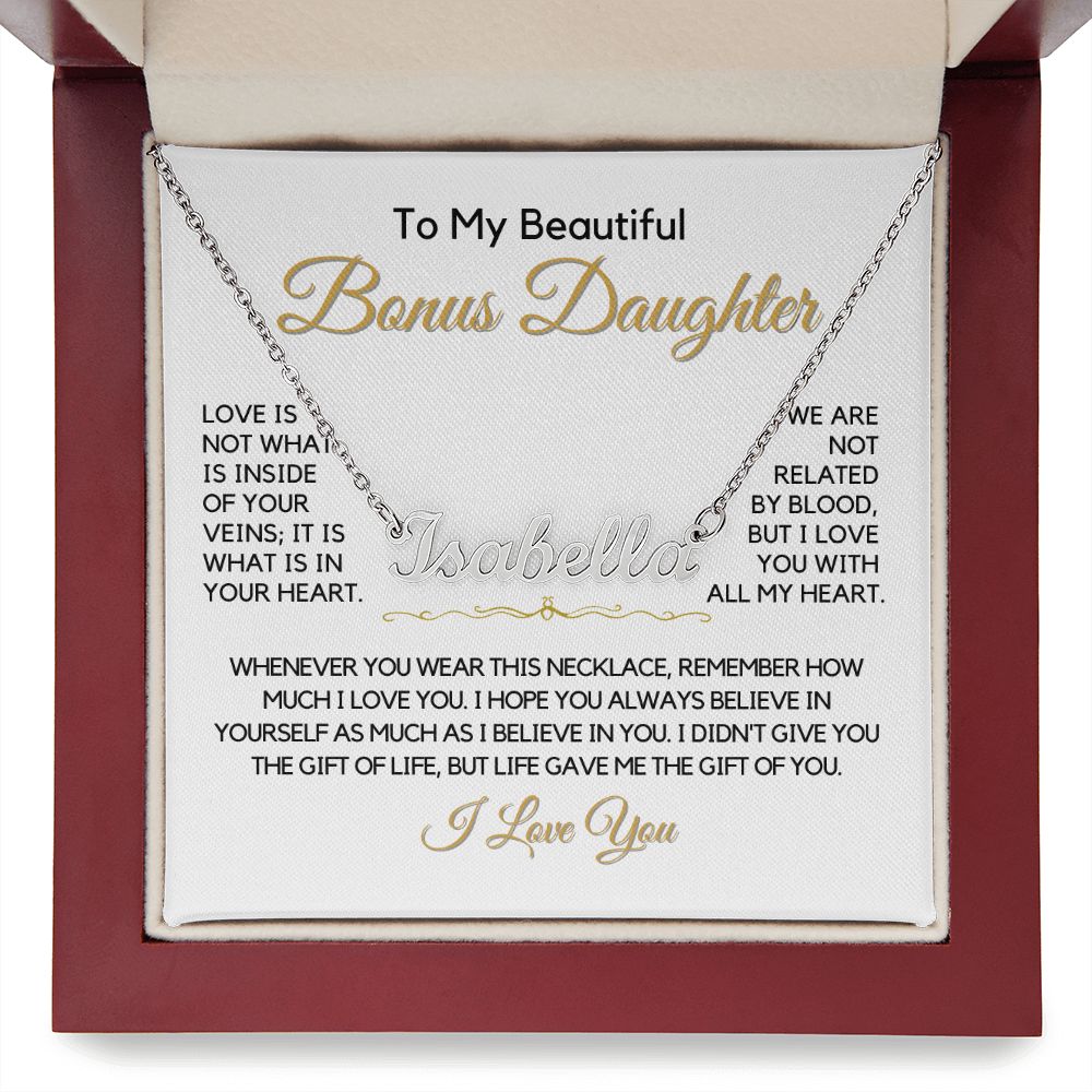 To My Bonus Daughter-"In My Heart" Personalized Name Necklace