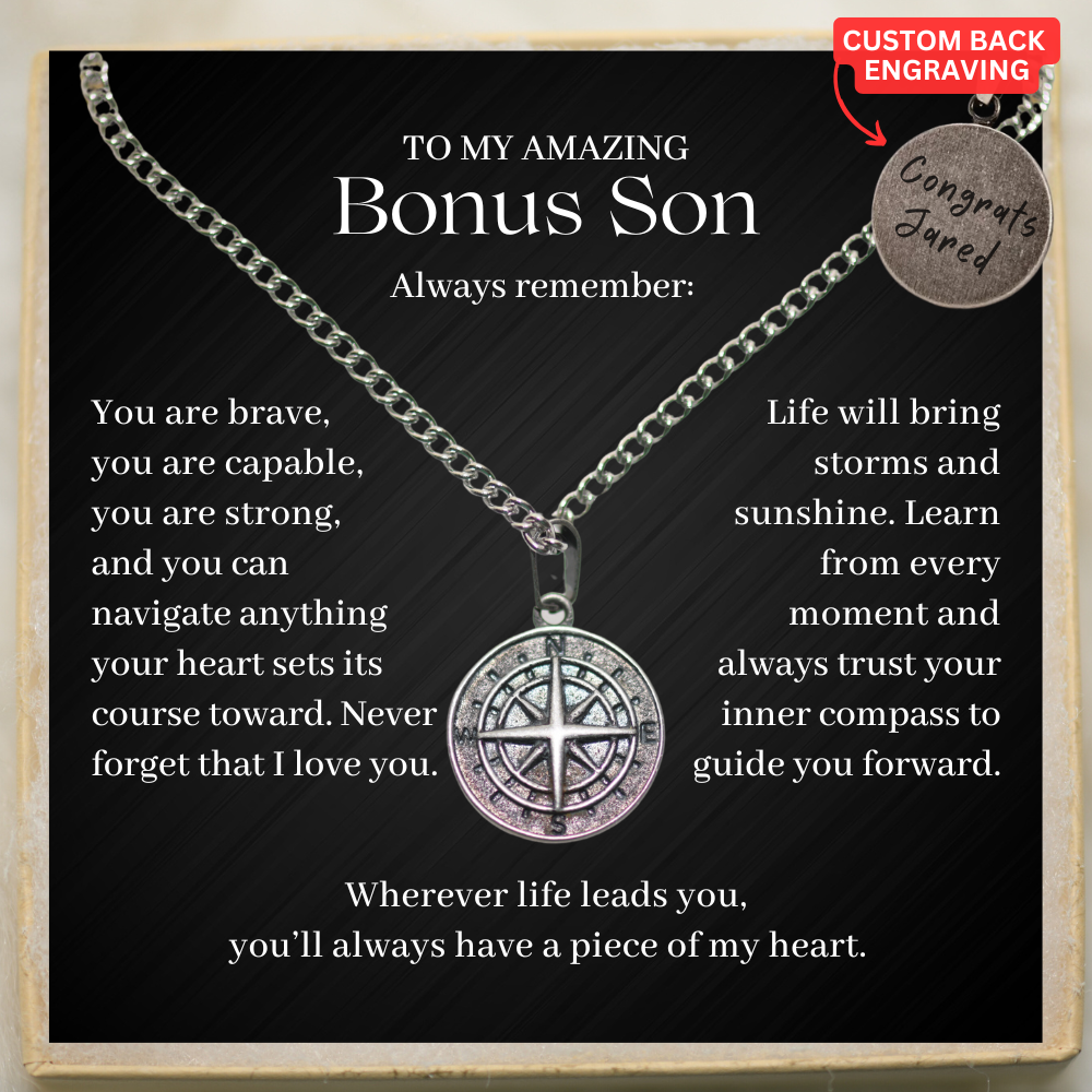 Personalized Compass Necklace for Bonus Son