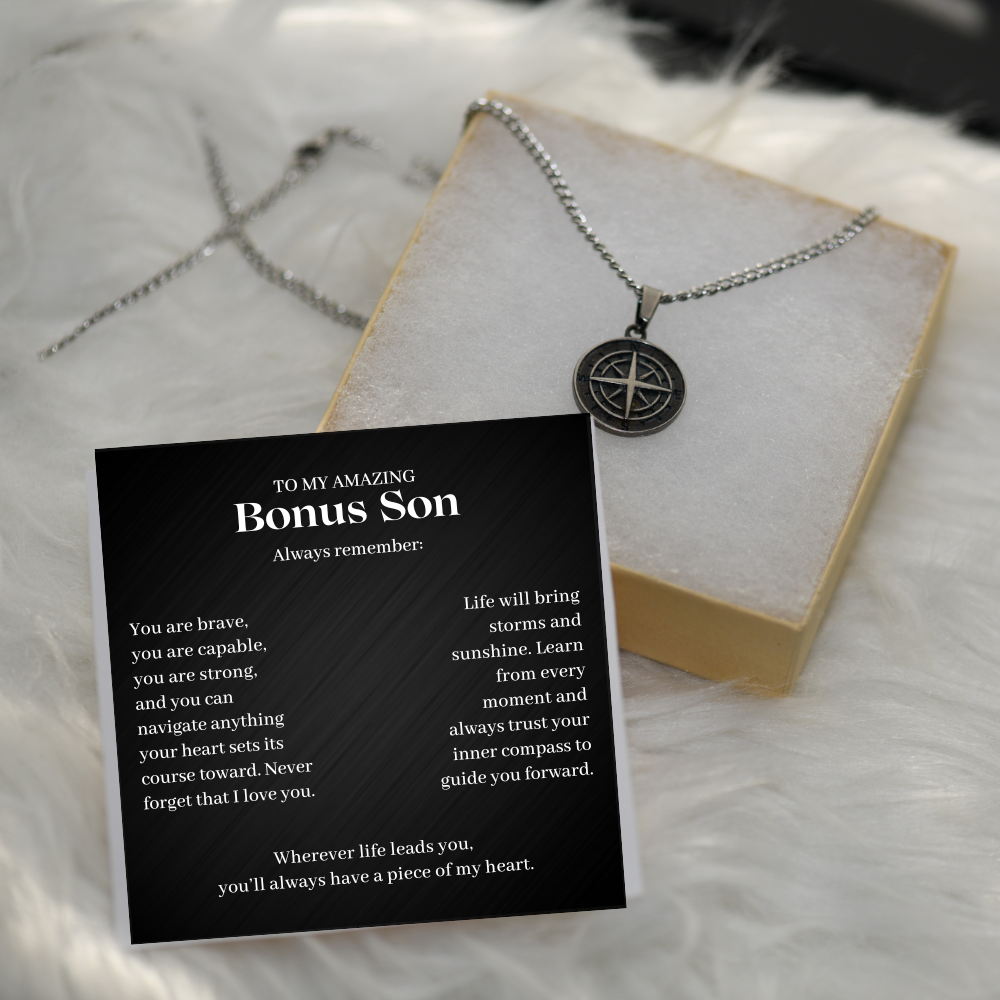 Personalized Compass Necklace for Bonus Son