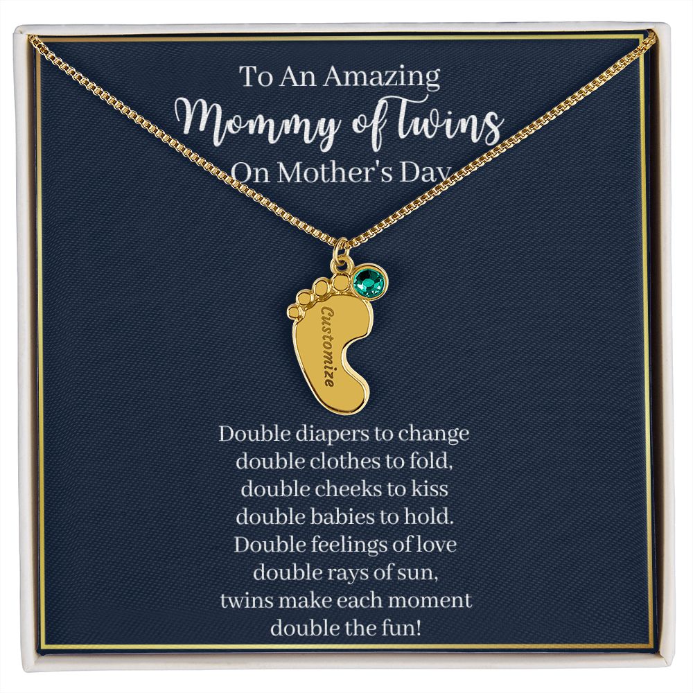 Mommy of Twins-Baby Feet Necklace