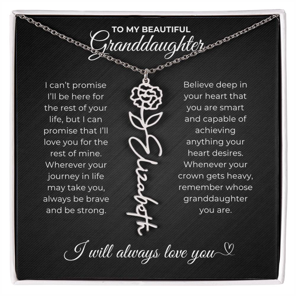 To My Beautiful Granddaughter-"Be Brave and Strong" Birth Month Name Necklace