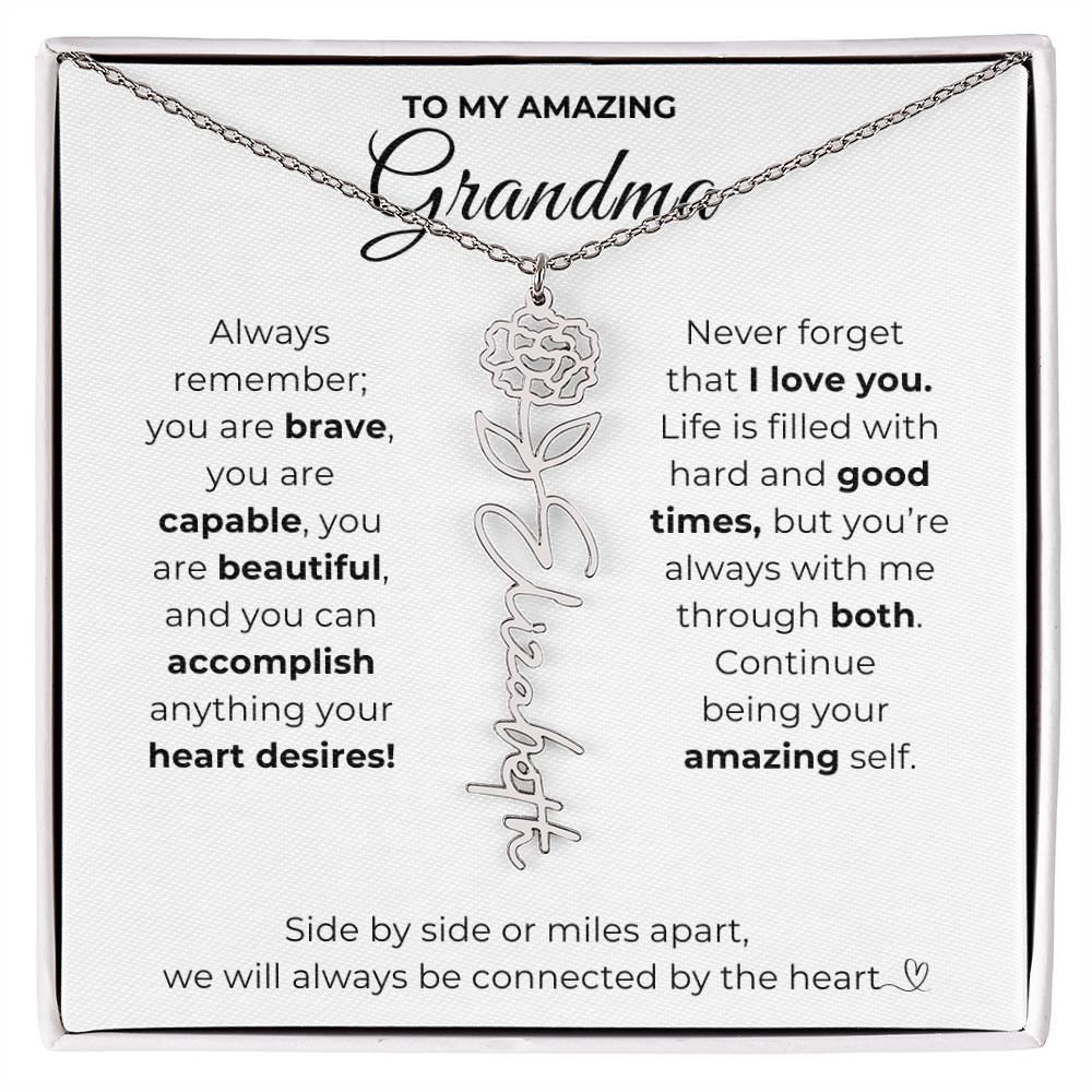 To My Amazing Grandma-"Vibrant Flower" Birth Month Name Necklace