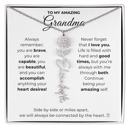 To My Amazing Grandma-"Vibrant Flower" Birth Month Name Necklace