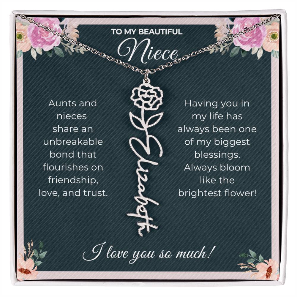 To My Beautiful Niece-"Brightest Flower" Birth Month Name Necklace