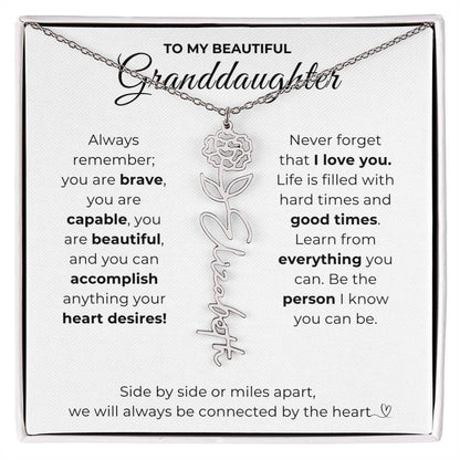 To My Beautiful Granddaughter-"Vibrant Flower" Birth Month Name Necklace
