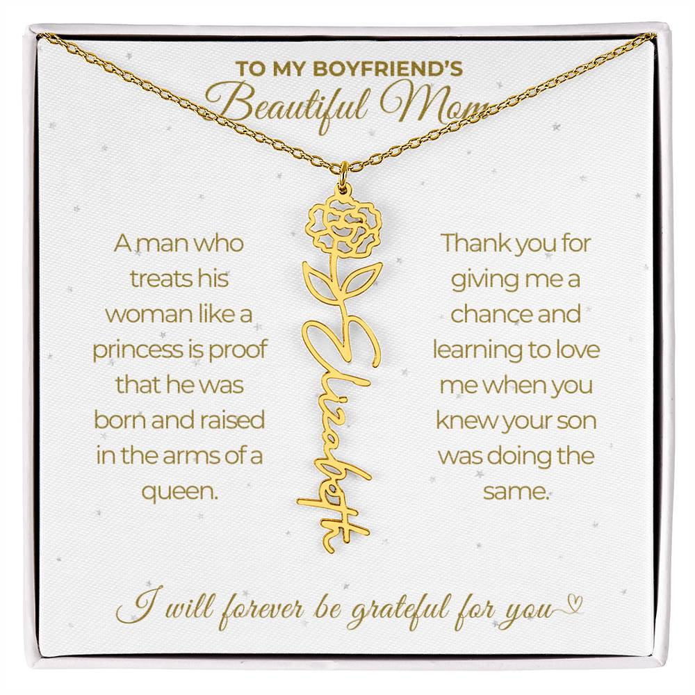 To My Boyfriend's Beautiful Mom-"A Queen" Birth Month Name Necklace