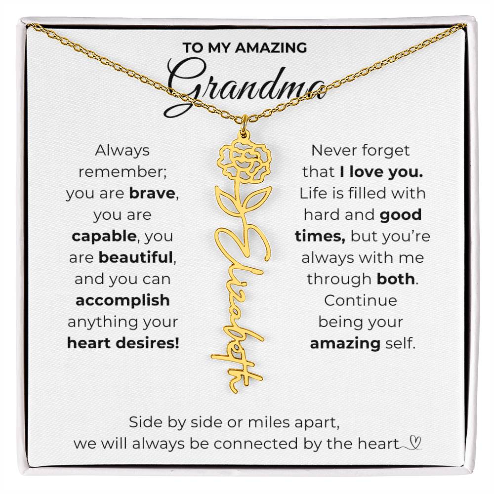 To My Amazing Grandma-"Vibrant Flower" Birth Month Name Necklace