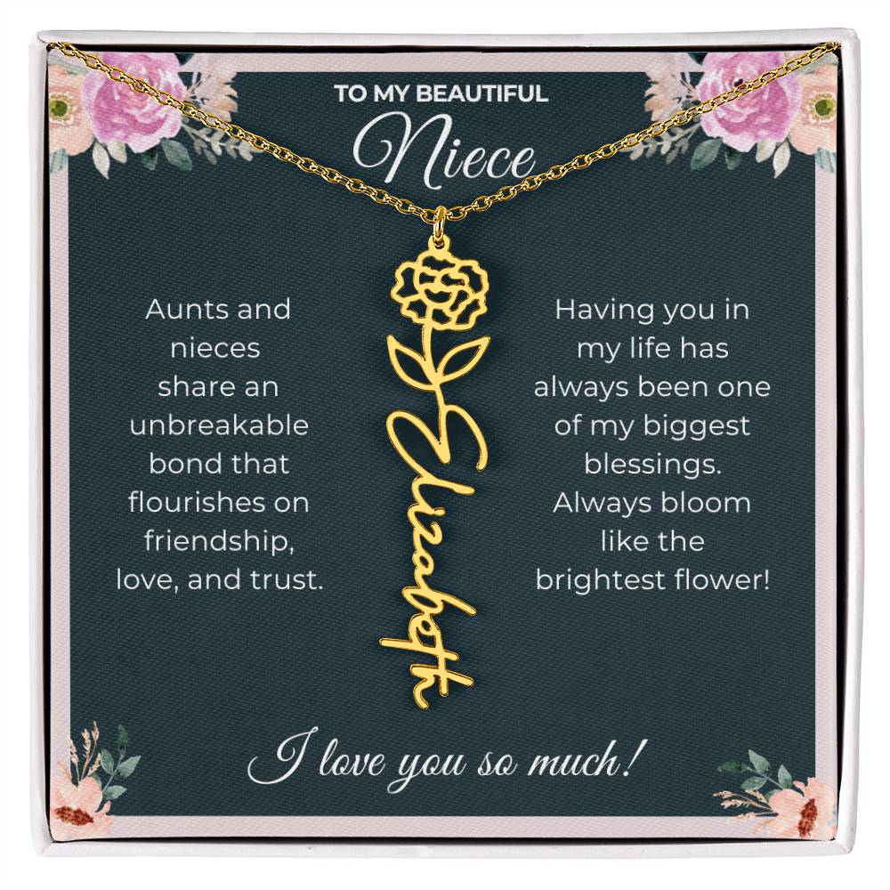 To My Beautiful Niece-"Brightest Flower" Birth Month Name Necklace