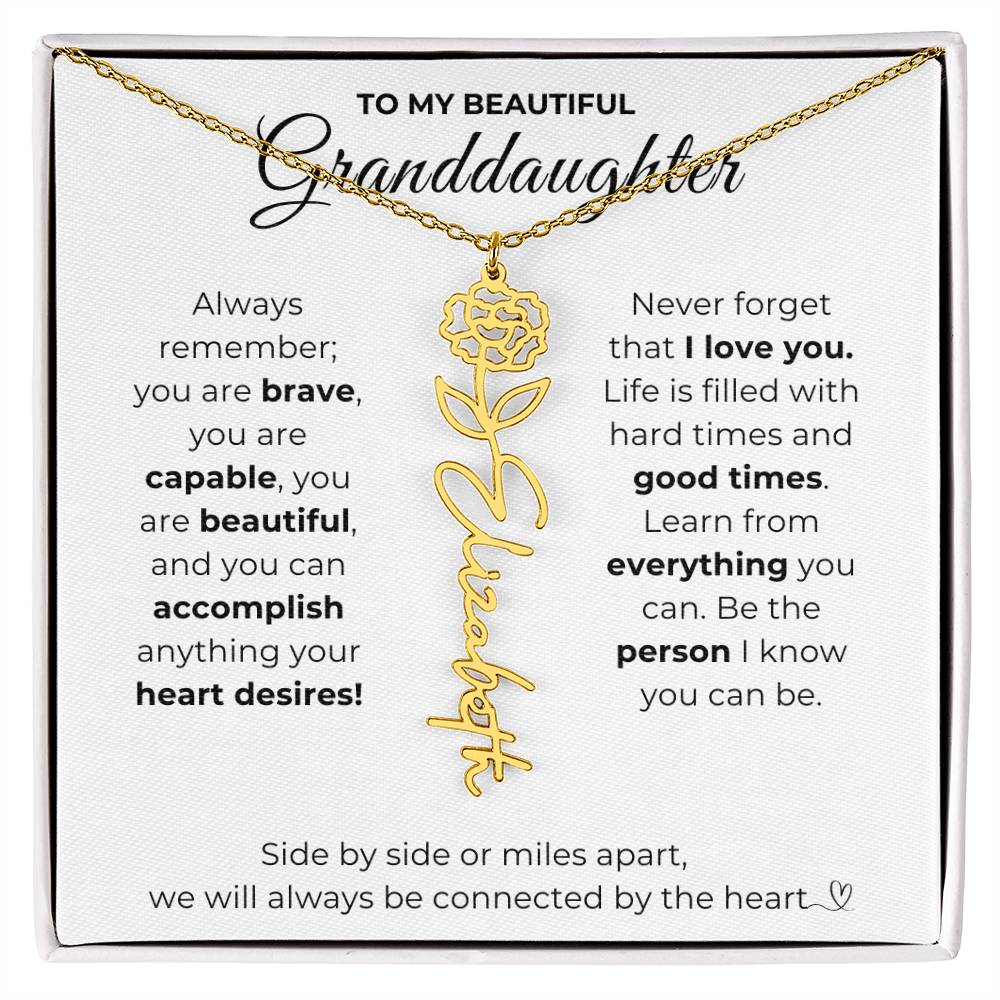 To My Beautiful Granddaughter-"Vibrant Flower" Birth Month Name Necklace