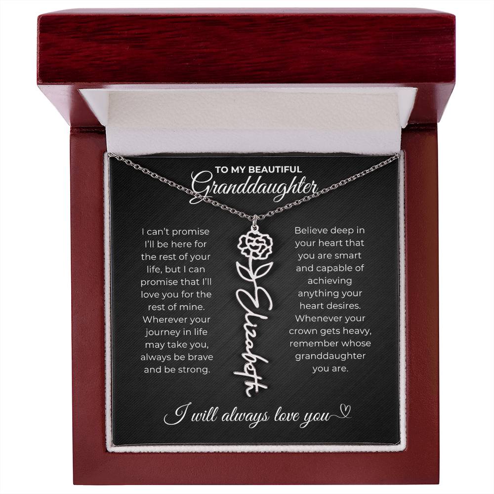 To My Beautiful Granddaughter-"Be Brave and Strong" Birth Month Name Necklace