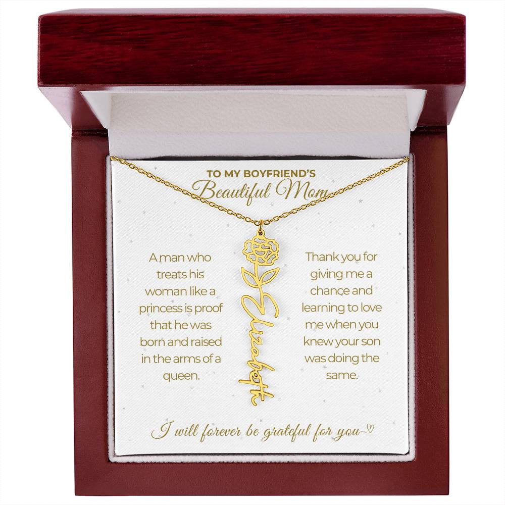 To My Boyfriend's Beautiful Mom-"A Queen" Birth Month Name Necklace