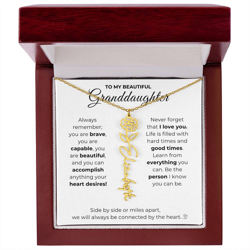 To My Beautiful Granddaughter-"Vibrant Flower" Birth Month Name Necklace