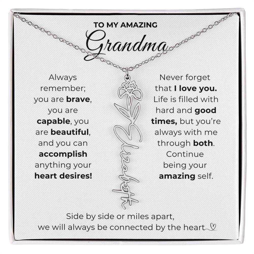 To My Amazing Grandma-"Vibrant Flower" Birth Month Name Necklace