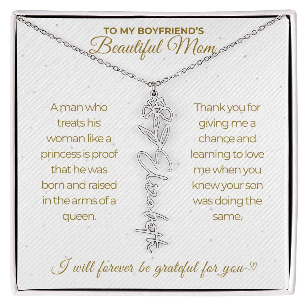 To My Boyfriend's Beautiful Mom-"A Queen" Birth Month Name Necklace