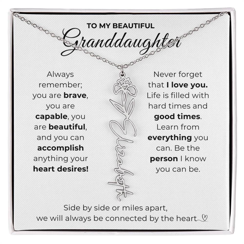 To My Beautiful Granddaughter-"Vibrant Flower" Birth Month Name Necklace