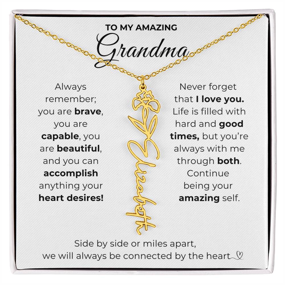 To My Amazing Grandma-"Vibrant Flower" Birth Month Name Necklace