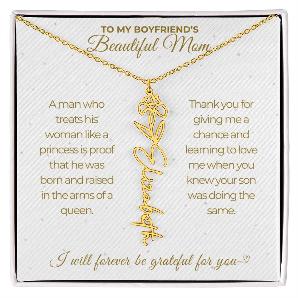 To My Boyfriend's Beautiful Mom-"A Queen" Birth Month Name Necklace