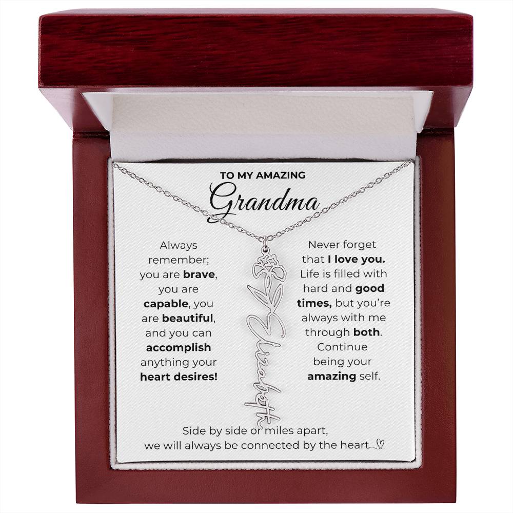 To My Amazing Grandma-"Vibrant Flower" Birth Month Name Necklace