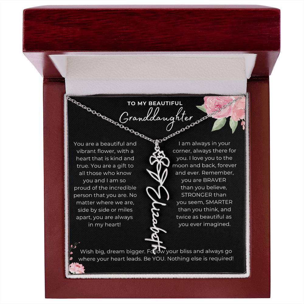 To My Beautiful Granddaughter-"In My Heart" Birth Month Name Necklace