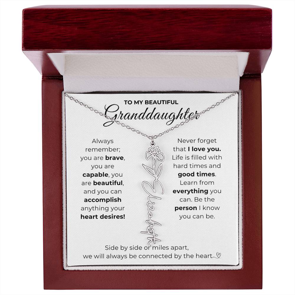 To My Beautiful Granddaughter-"Vibrant Flower" Birth Month Name Necklace
