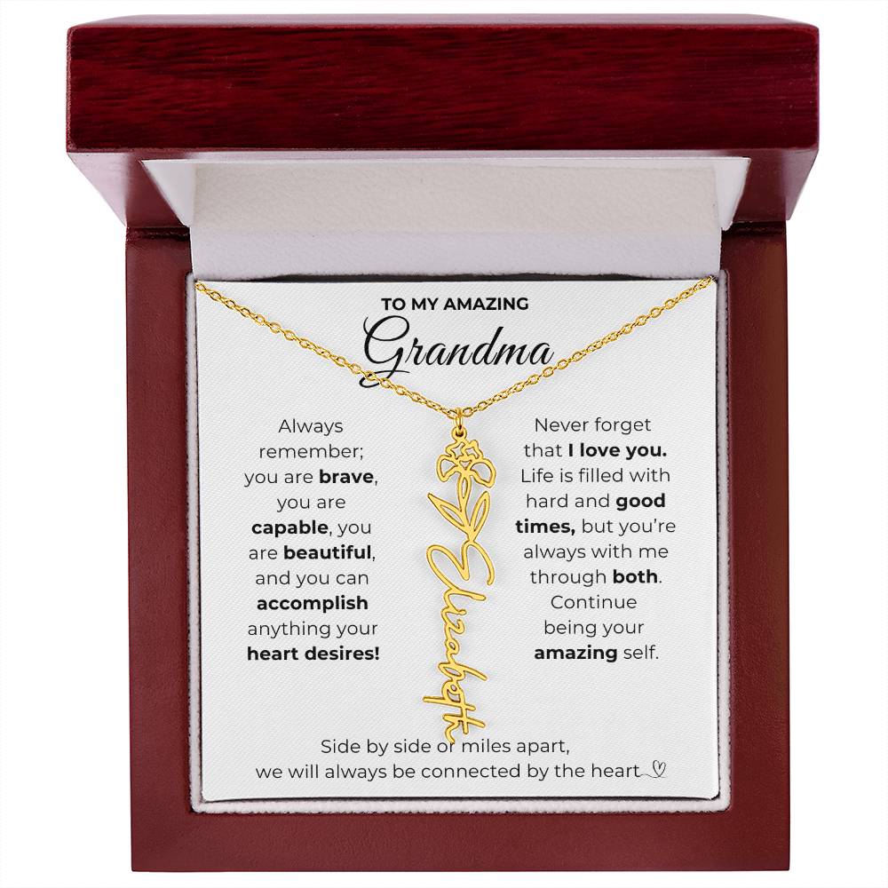To My Amazing Grandma-"Vibrant Flower" Birth Month Name Necklace