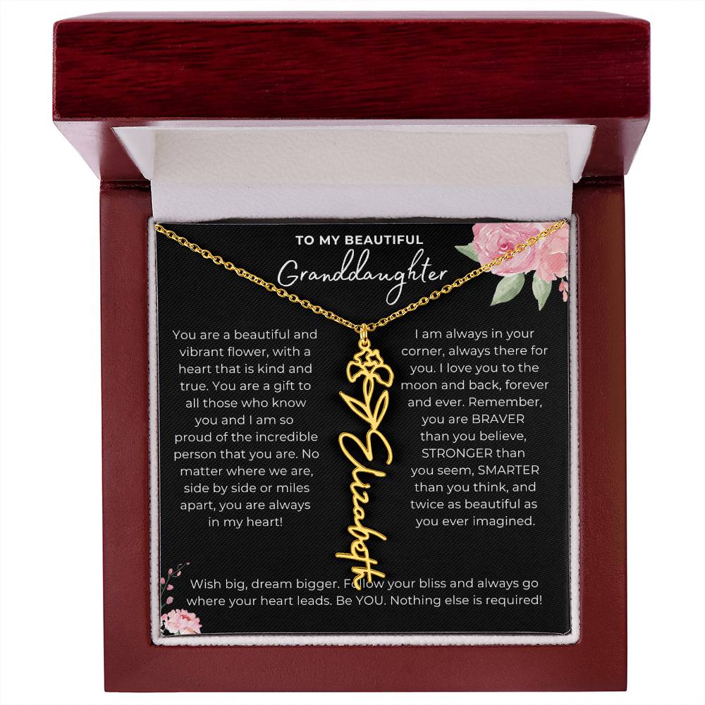 To My Beautiful Granddaughter-"In My Heart" Birth Month Name Necklace