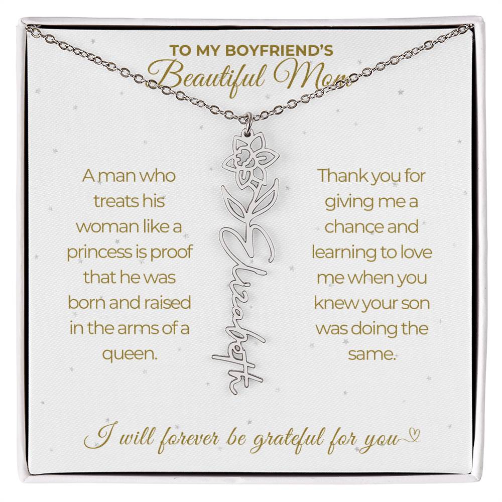 To My Boyfriend's Beautiful Mom-"A Queen" Birth Month Name Necklace