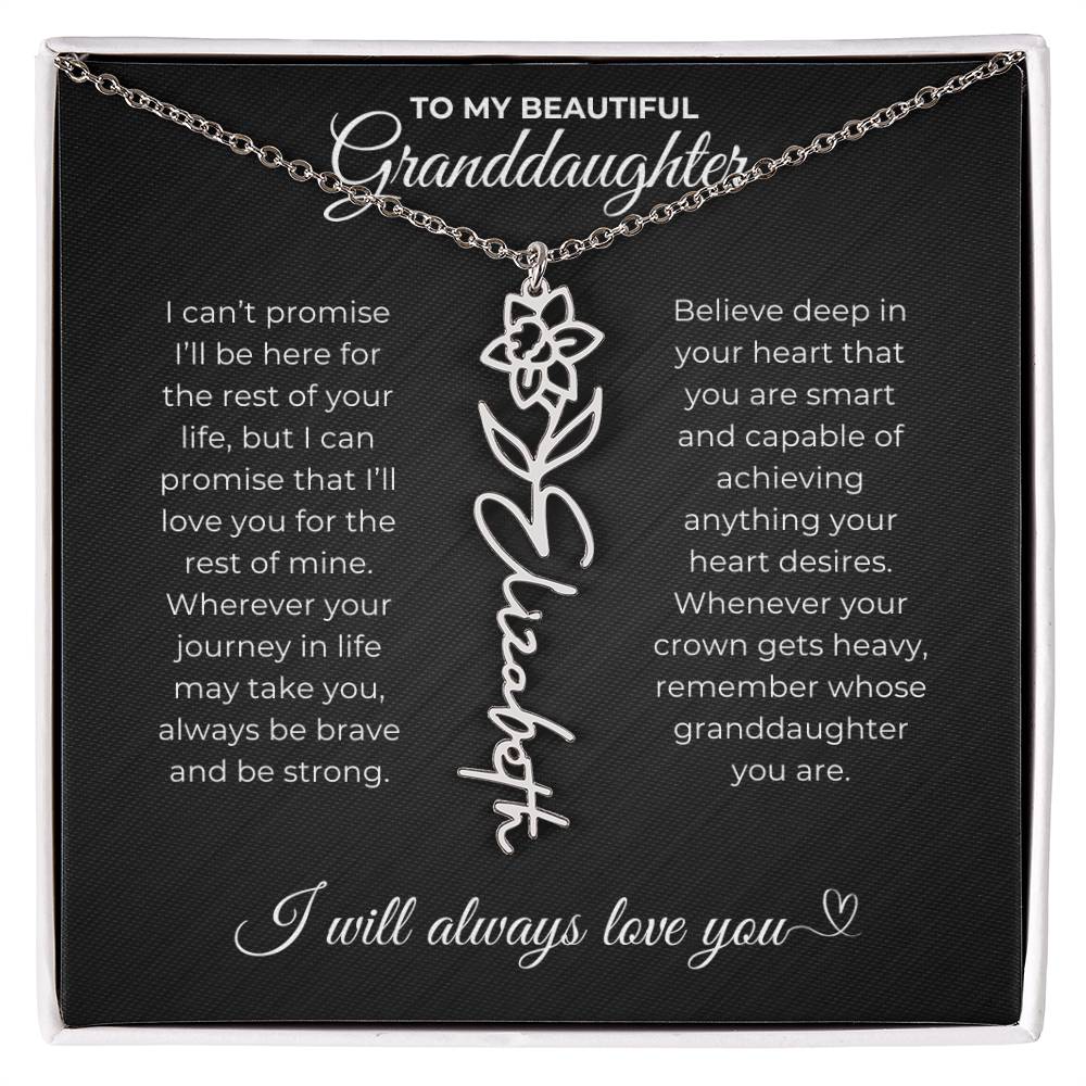 To My Beautiful Granddaughter-"Be Brave and Strong" Birth Month Name Necklace