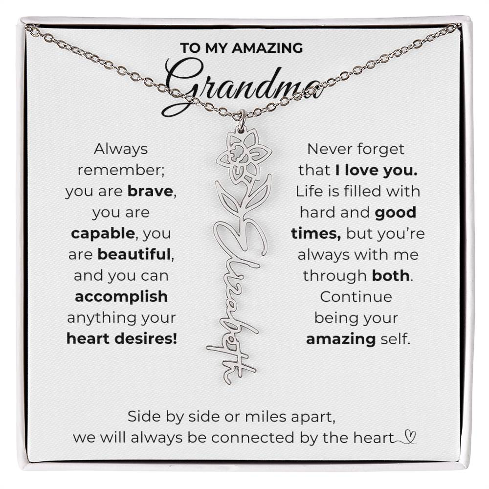 To My Amazing Grandma-"Vibrant Flower" Birth Month Name Necklace