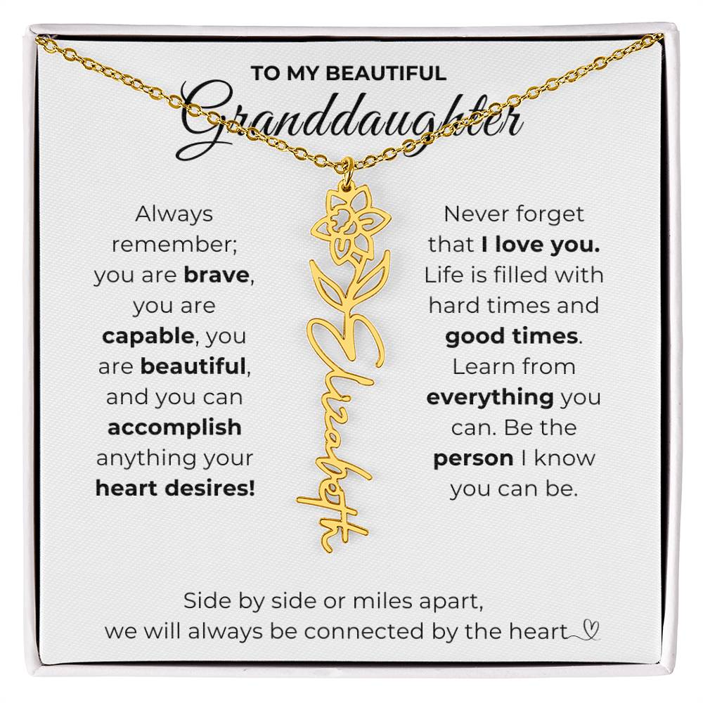 To My Beautiful Granddaughter-"Vibrant Flower" Birth Month Name Necklace