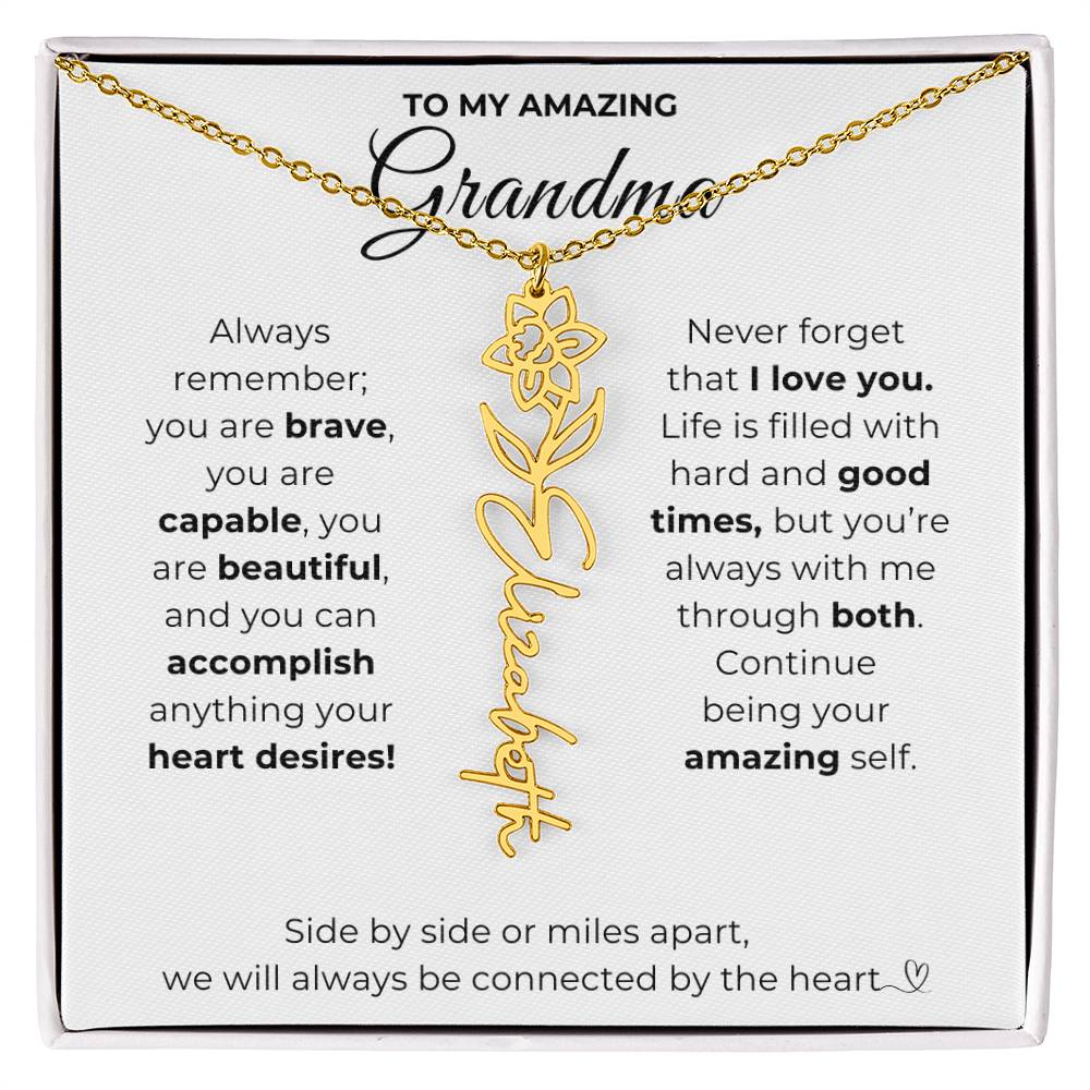To My Amazing Grandma-"Vibrant Flower" Birth Month Name Necklace