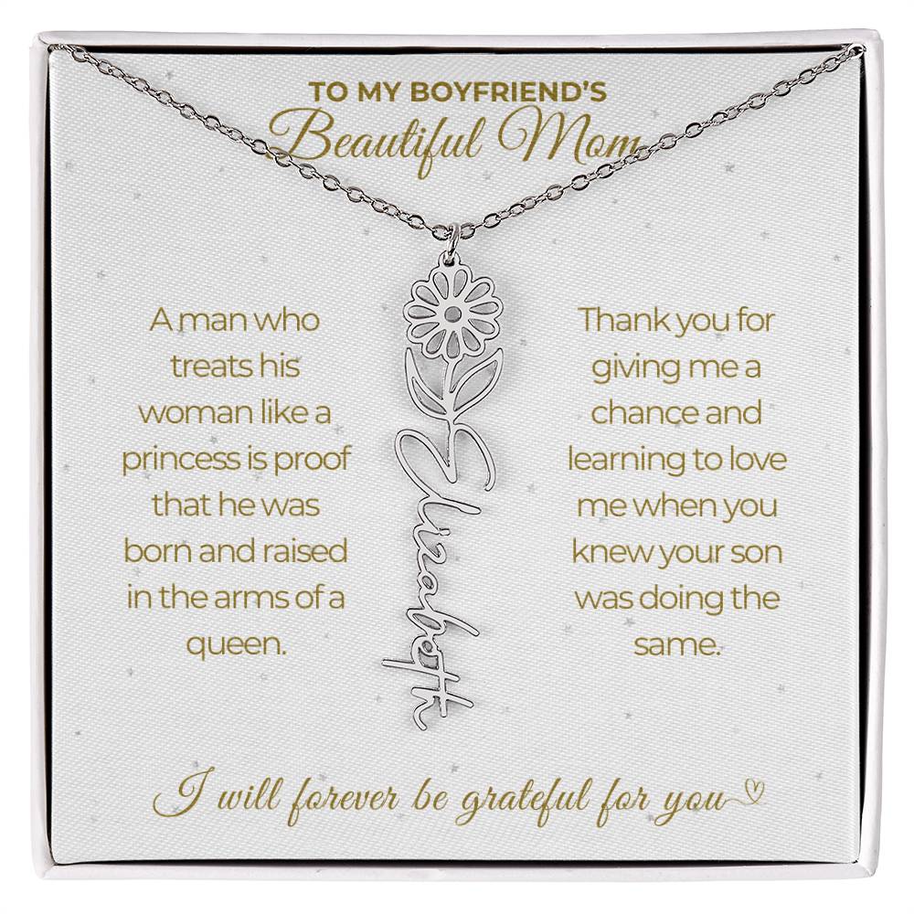 To My Boyfriend's Beautiful Mom-"A Queen" Birth Month Name Necklace