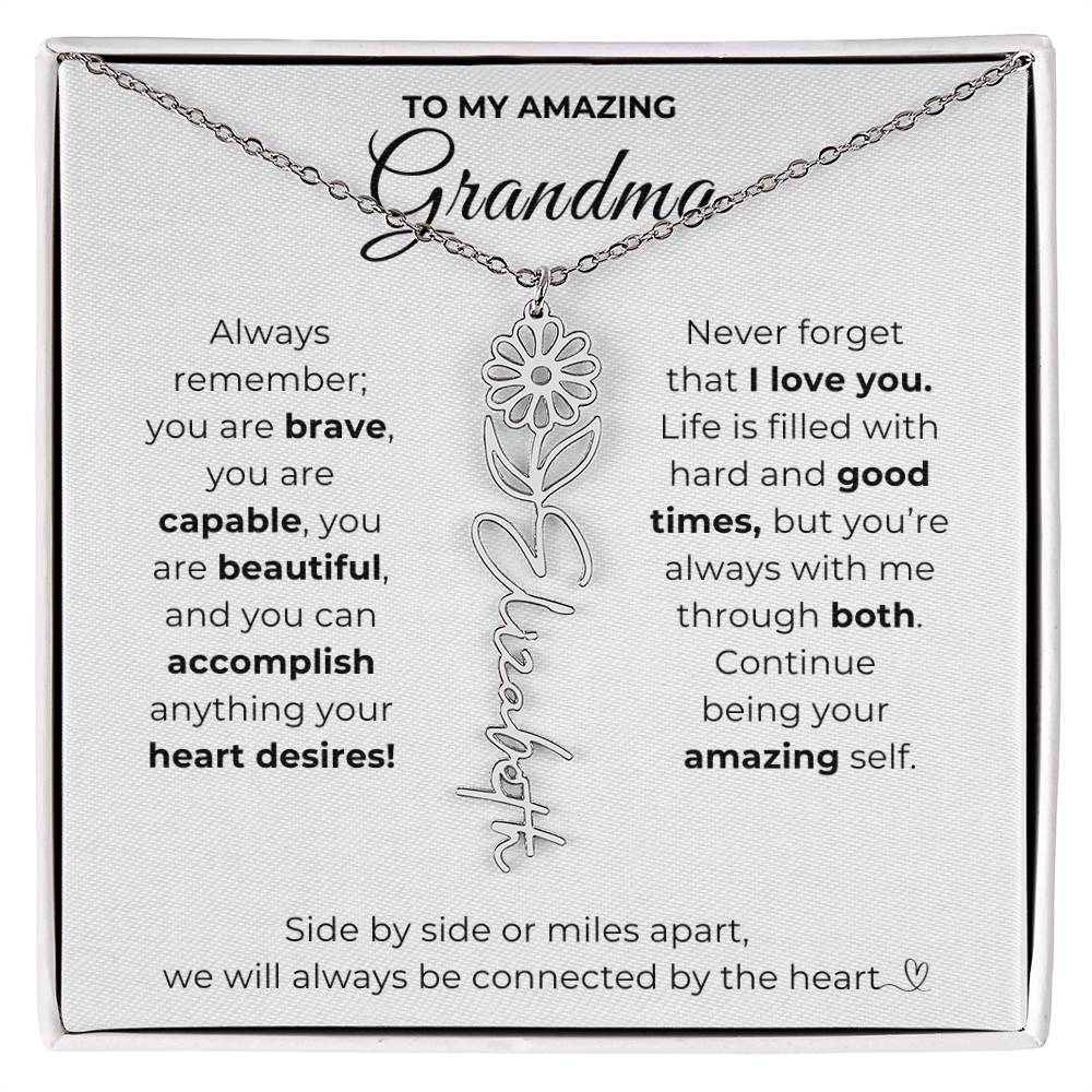 To My Amazing Grandma-"Vibrant Flower" Birth Month Name Necklace