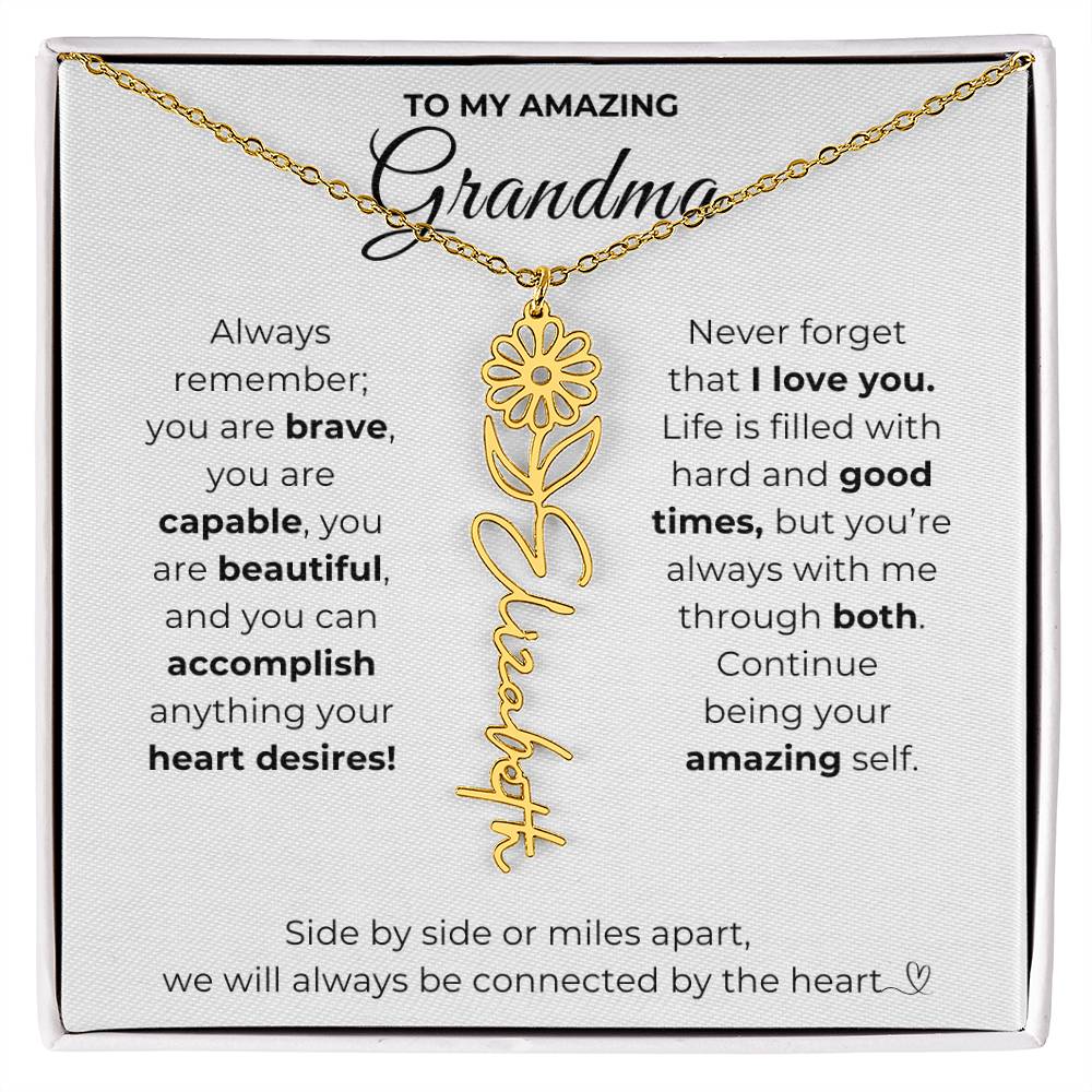 To My Amazing Grandma-"Vibrant Flower" Birth Month Name Necklace