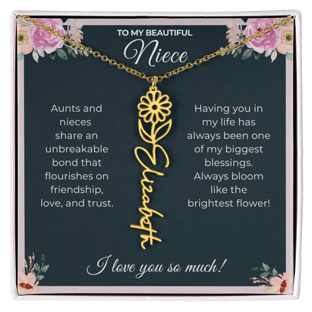 To My Beautiful Niece-"Brightest Flower" Birth Month Name Necklace