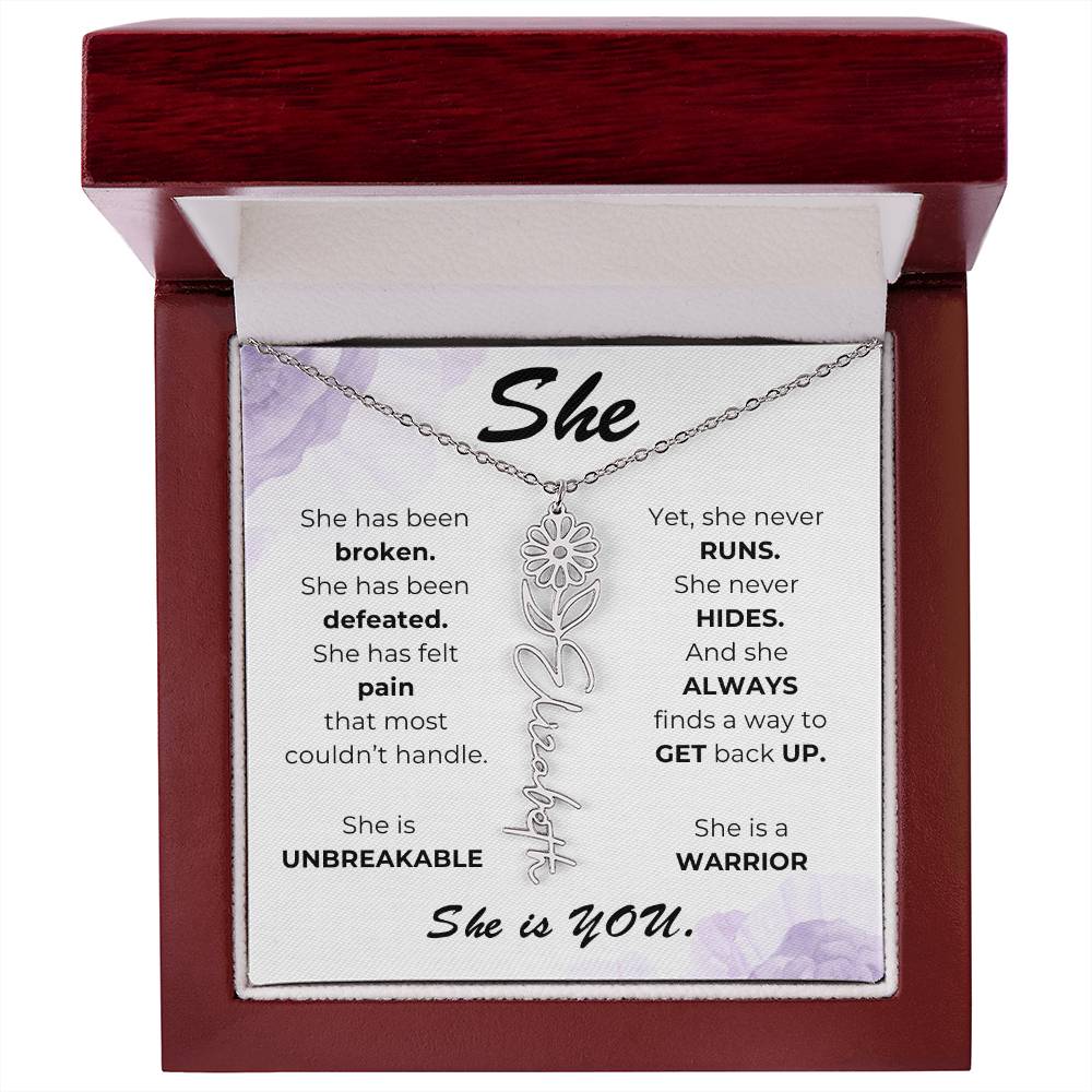 "She"-Personalized Name Necklace with Birth Flower